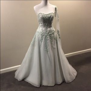 Mint green lace gown w/ armband